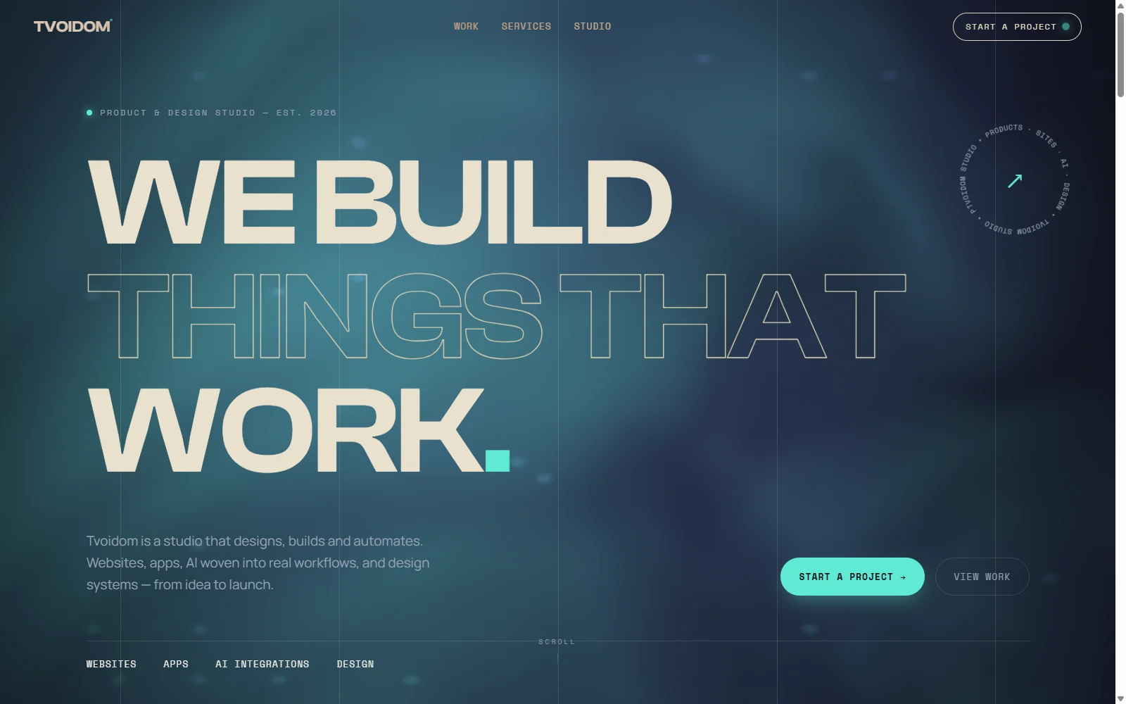 The Tvoidom Studio website — a live example of WebGL and 3D craft